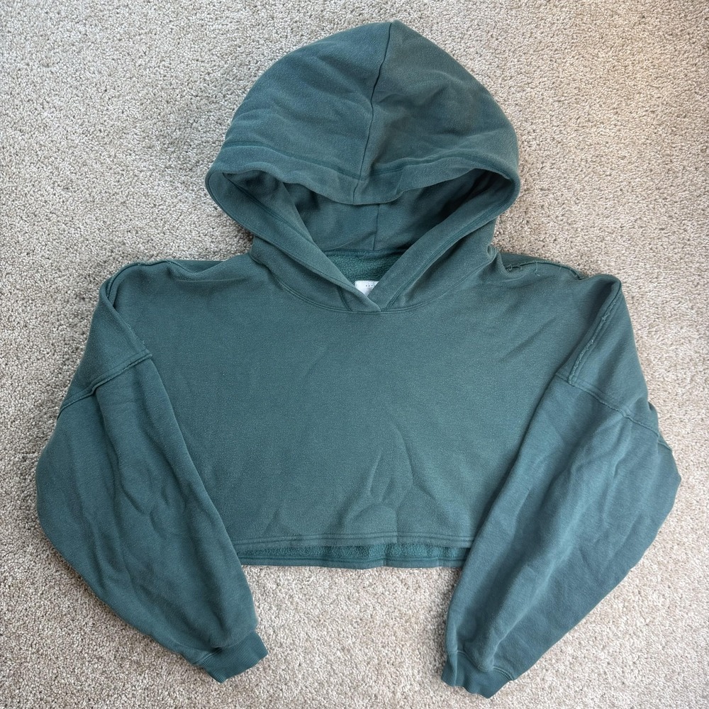 Savage X Fenty Hoodie Womens 2X Green Fleece Cropped Logo Graphic Pullover